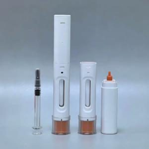 Product line of disposable injector pens showing internal spring mechanism and different sizes