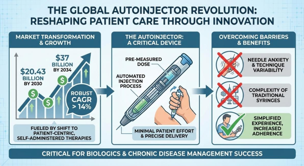 Learn how autoinjectors are reshaping healthcare: pre-measured doses, automated injection, and solutions to needle anxiety and traditional syringe complexity, making them essential for biologics and chronic disease success.