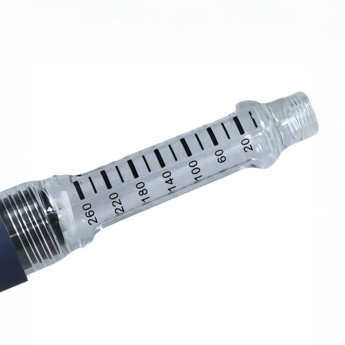 Uncapped BioauraHealth reusable injection pen displaying universal needle attachment point