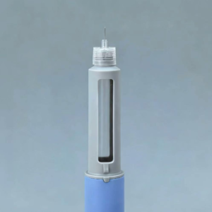 Close-up of a sterile needle interface on an auto injector