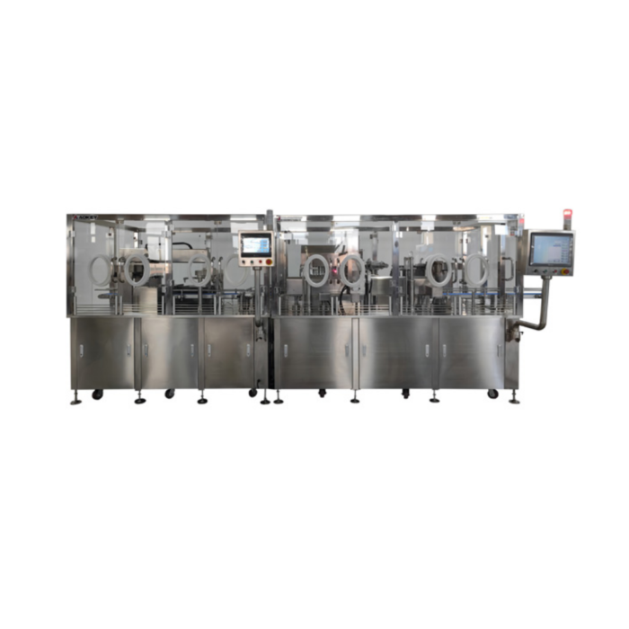 High-speed aseptic filling and plugging line for automated pen injector assembly.
