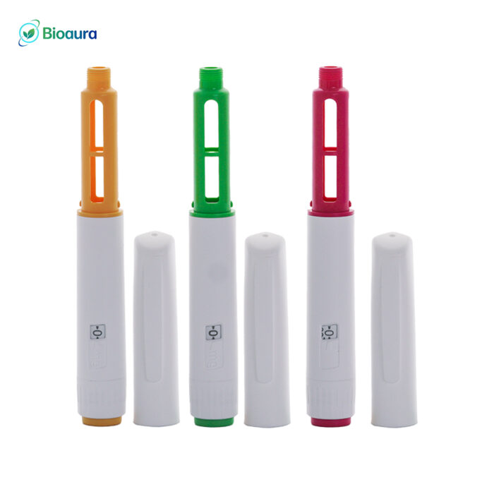 Three professional pen injectors illustrating dosage flexibility for various therapeutic areas