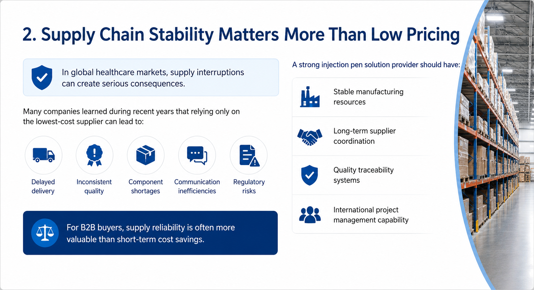 Stable manufacturing resources,Long-term supplier coordination,Quality traceabilitysystems, International project management capability